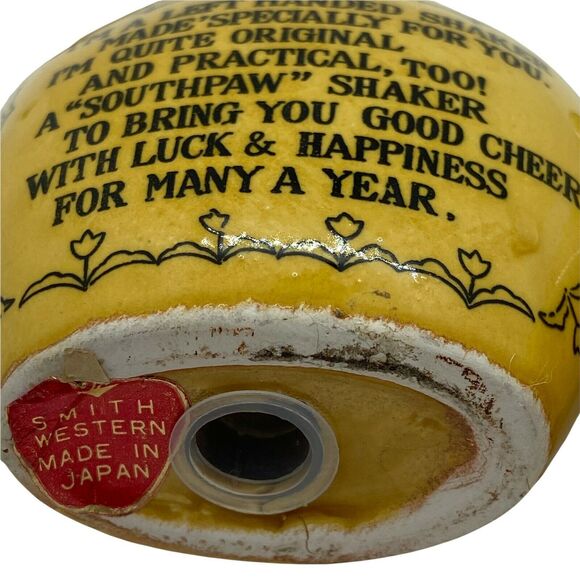 Novelty Salt Pepper Shakers Vintage 1970s Smith Western Yellow Brown Left Handed - Picture 7 of 15